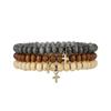 Retro- Wooden Bead Bracelet Set For Men With Beaded Cross Pendant
