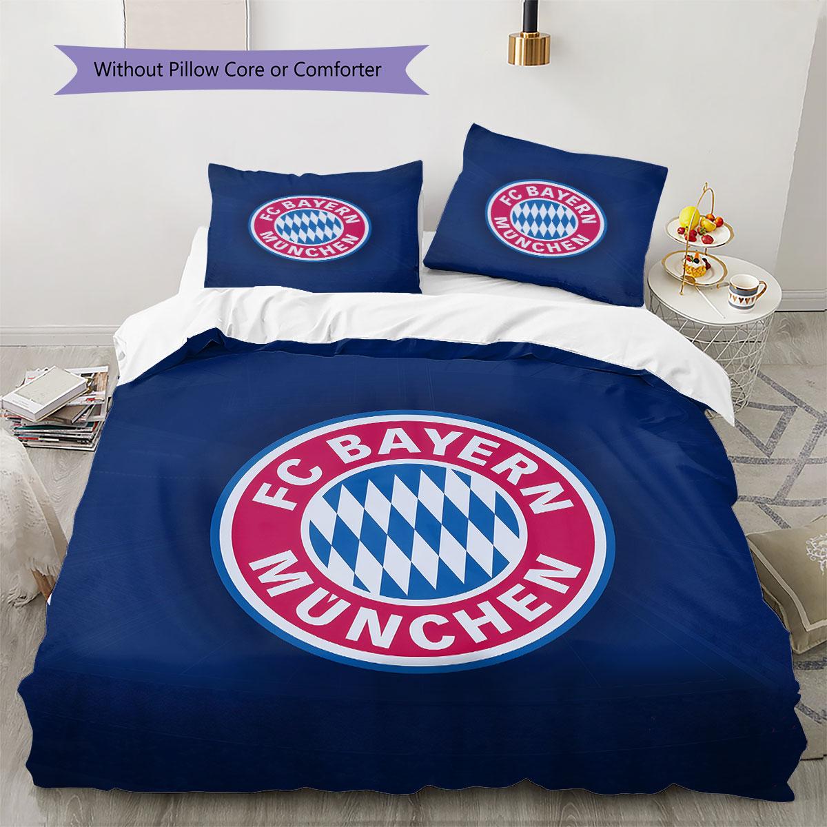 FC Bayern München Muster Bettwäsche, Steppbett Set Bettbezug Kissenbezug Zuhause Geburtstagsgeschenk(1 Bettbezug + 2 Kissenbezüge, ohne Füllung) 135x200cm red