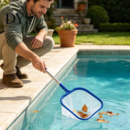 Outdoor Wasseroberflächenreiniger Poolkescher mit 5-teiligem Stiel, Feinmaschiges verstellbares Schwimmnetz, Laubfänger Whirlpool-Rechen zur Reinigung