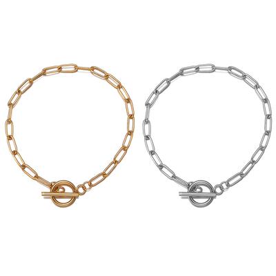 2Pcs Paperclip OT Buckle Bracelet Gold Steel Color Stainless Steel Chains for Women Men DIY Charm Bracelet Jewelry Accessories