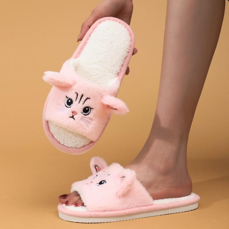 Women's Cute Cat Open-Toe Slippers Home Comfortable and Casual Slipper for Autumn and Winter