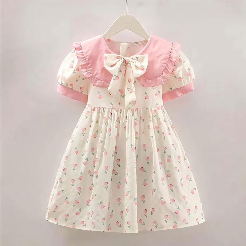 Girls Summer Floral Chiffon Princess Dress Sweet Fresh Casual Party Wear For Little And Medium Kids 110cm