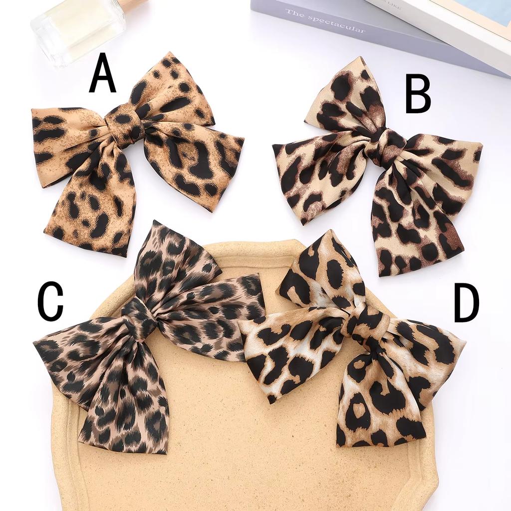1/2PCS Fashion Boutique Cloth Leopard Bow Hairpin Spring Clip Barrettes Women  Hair Accessories