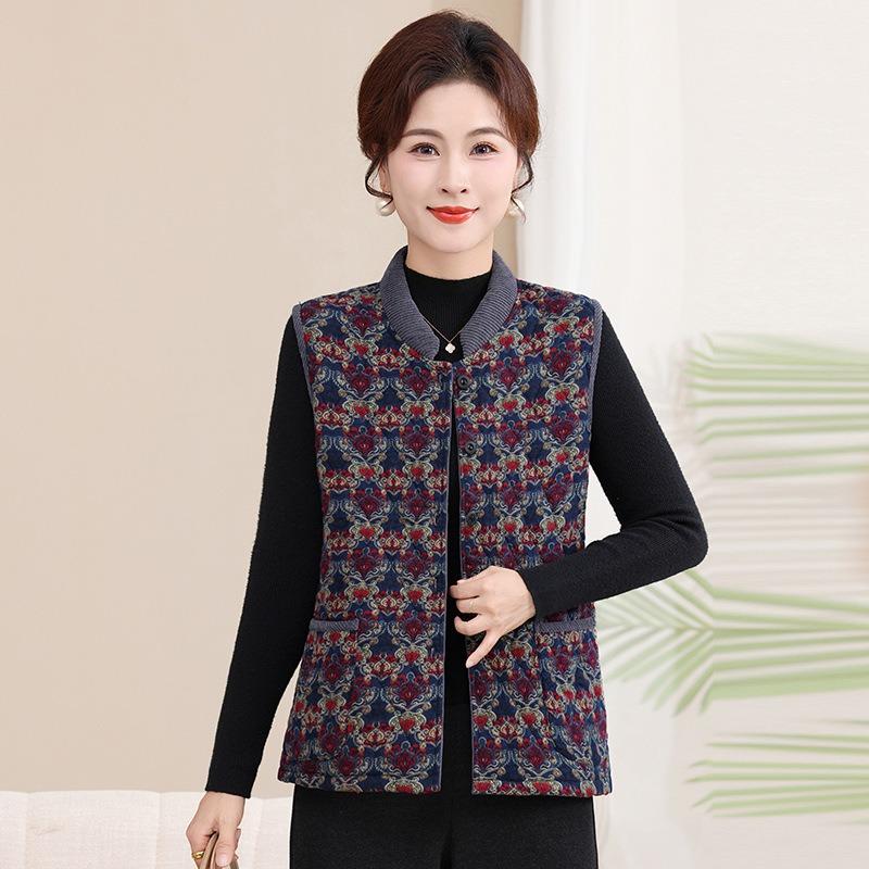 

Средний жилет осень и зима новый универсальный для женщин среднего и пожилого возраста плюс хлопковый жилет верхняя одежда терможилет жилет-куртка 2XL recommends 105-60kg тёмно-синий