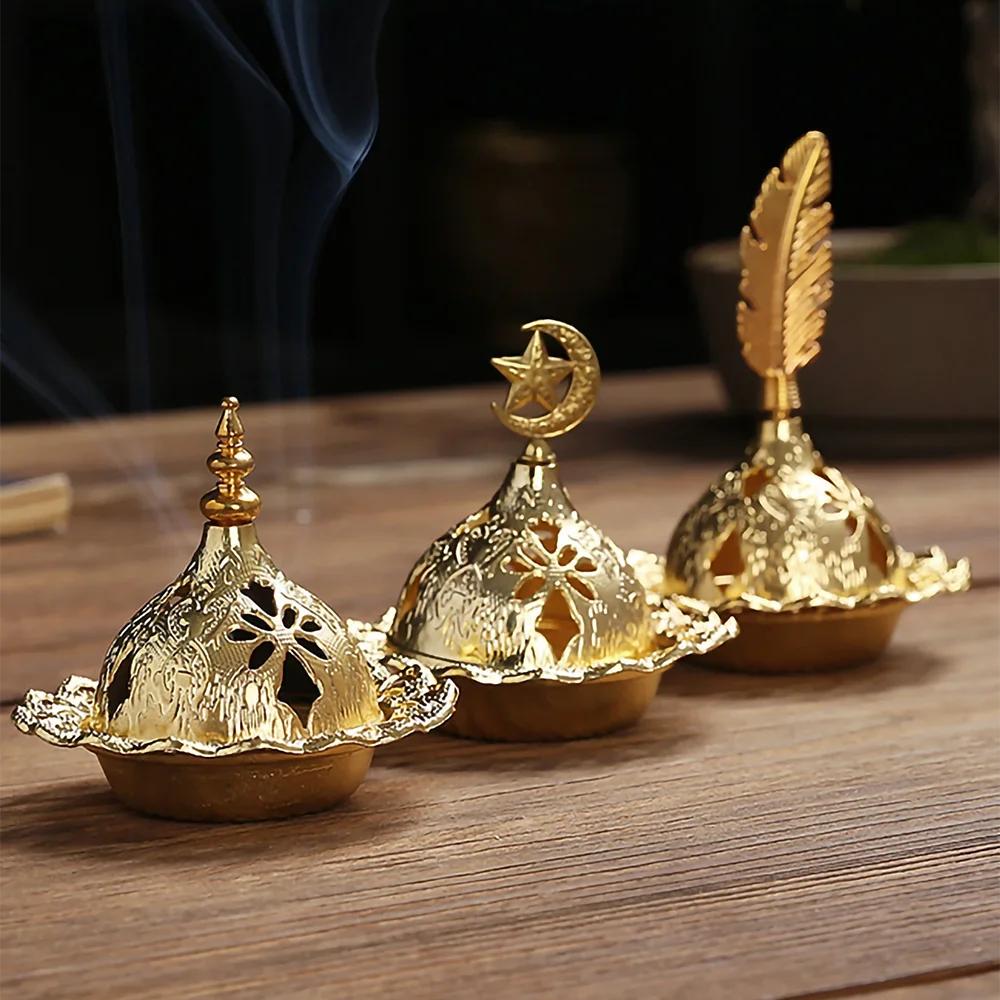 Mini Crown Retro Copper Hollow Out Incense Stick Burner Holder Golden Arab Burner Catcher Home Decoration Sandalwood Censer