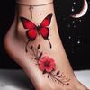 Autocolant Tatuaj Floare Fluture Roșu, Impermeabil și Rezistent la Transpirație, Suprafața Gleznei și a Piciorului, Ținută High-End Spice Girl