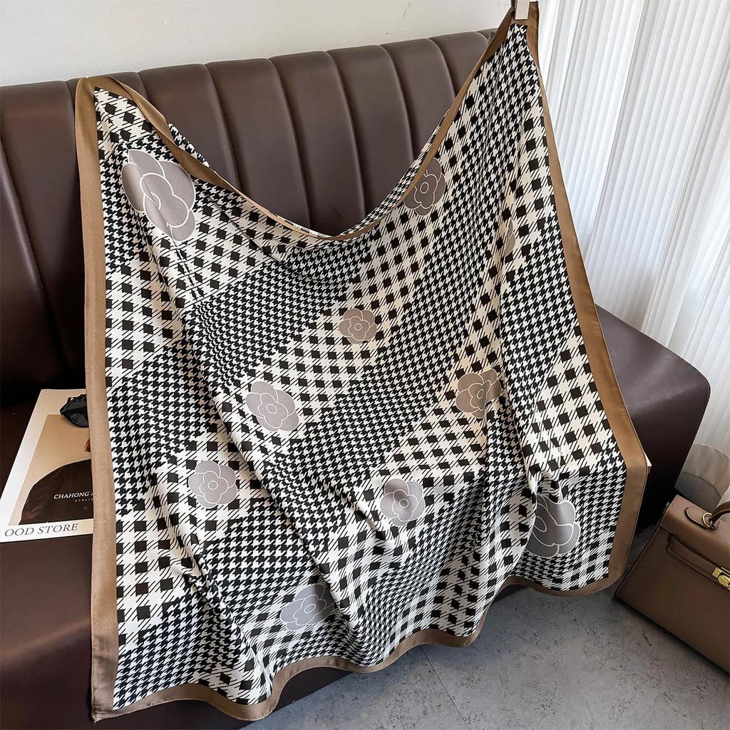 90*90Cm Square Scarf Twill Silk Feeling Women Head Shawls and Wraps Luxury Hair Tree Print Neck Scarves Hijab Bandana Pashmina