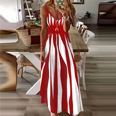 Sexy Sleeveless Dress Women Black White Stripe Printed Long Dresses Summer Casual Vacation Party Dress Robe