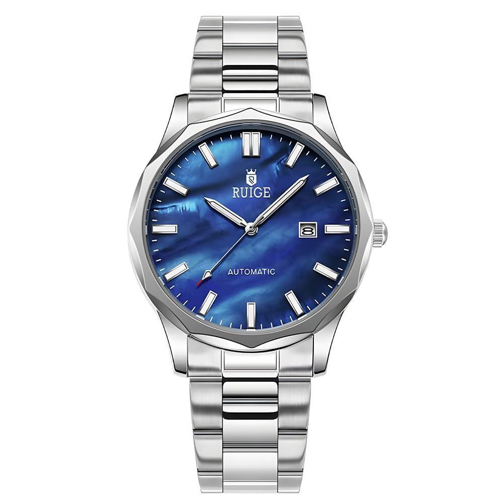 Blaue Zifferblatt Herren Automatische Mechanische Uhr Edelstahlarmband Datumsanzeige Wasserdicht Leuchtend Luxus Business Armbanduhr