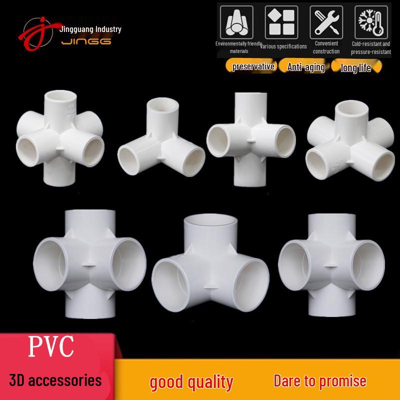 PVC Multi-Way Fittings: 3D Tee, 4-Way, 5-Way, 6-Way, 90° Elbow for Water Pipes (Sizes: 20, 25, 32, 40, 50).
