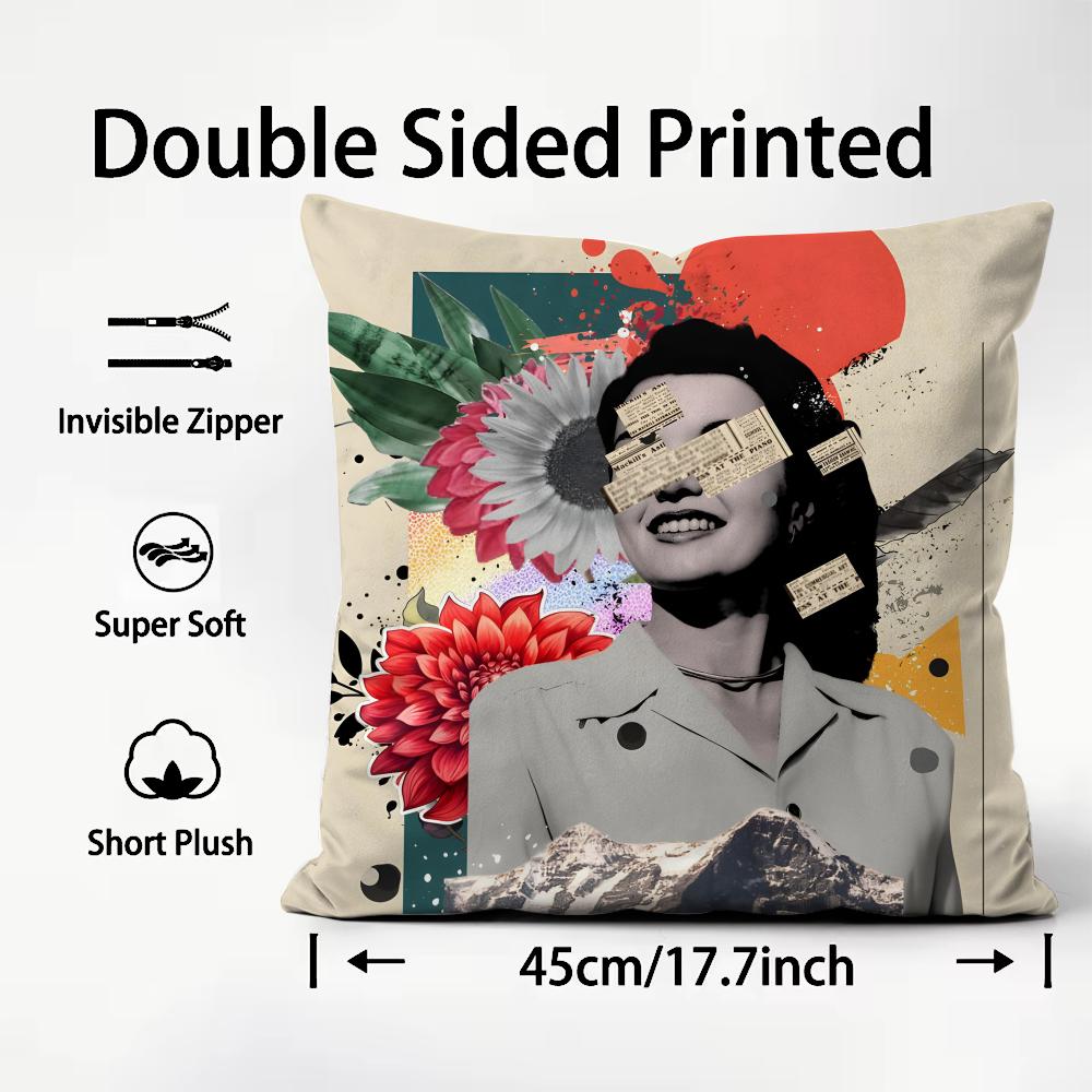 Retro Poster Luxury Cushion Cover Plush Fabric Soft DoubleSided Printed Sofa Warm Winter Home Child Gift Pillow Case