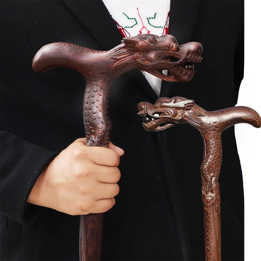 Handmade Dragon Canes Pine Carving Walking Ergonomic Stick New Wooden Walking Canes  for Men Women