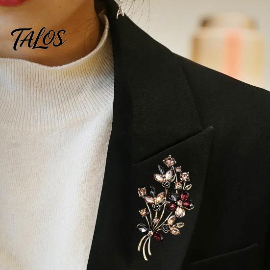 Women Brooch Pin Vintage Flower Pin, Floral Wreath Lapel with Colorful Rhinestones, Jewelry Accessory for Clothing Dress Coat Bags Scarves