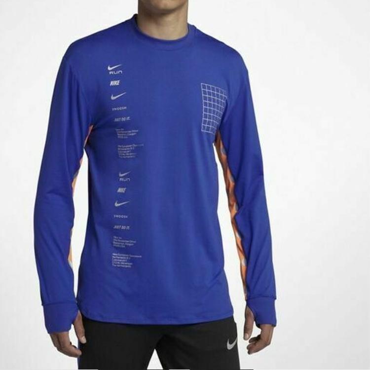 Nike Alphabet Pattern Print Sports Long-Sleeve T-Shirt Men Tops Blue BQ8183-405