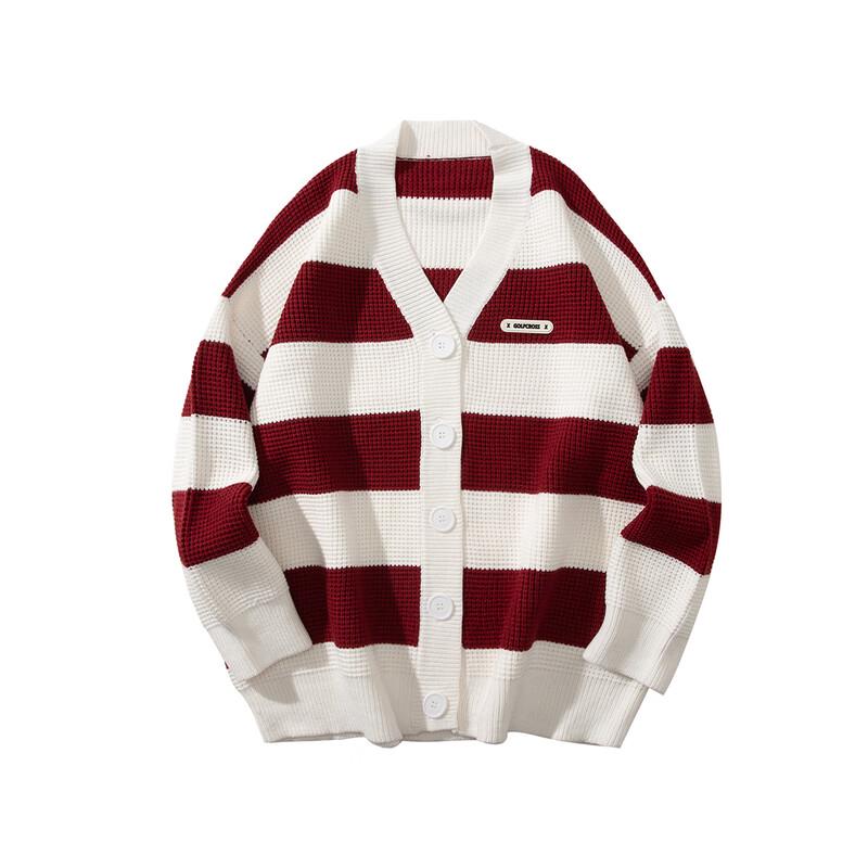 GOLFCROSS Unisex Striped V-Neck Oversized Knitted Cardigan