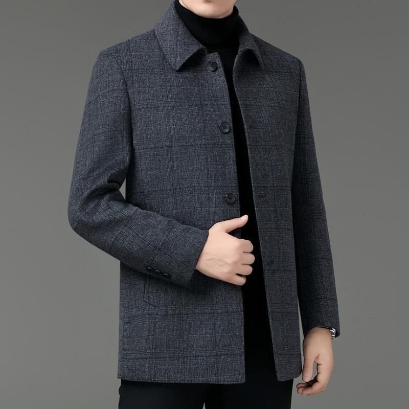 

Кашемировое пальто мужское средней длины из двухсторонней шерсти деловое шерстяное пальто с лацканами для папы среднего возраста повседневный шерстяной топ 195