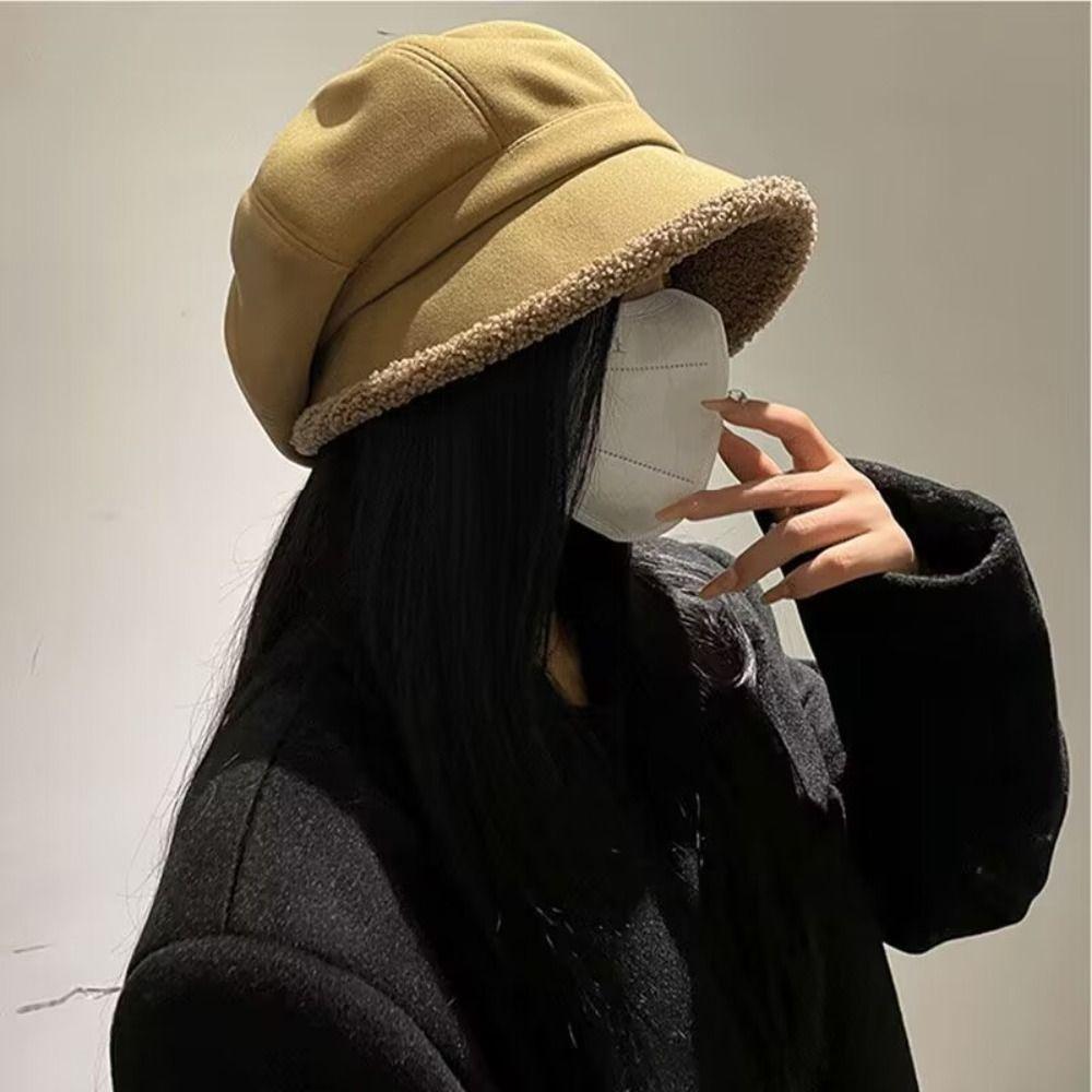 Thickened Suede Beret Hat Plush Plush Octagonal Cap Personality Painter Hat Girl