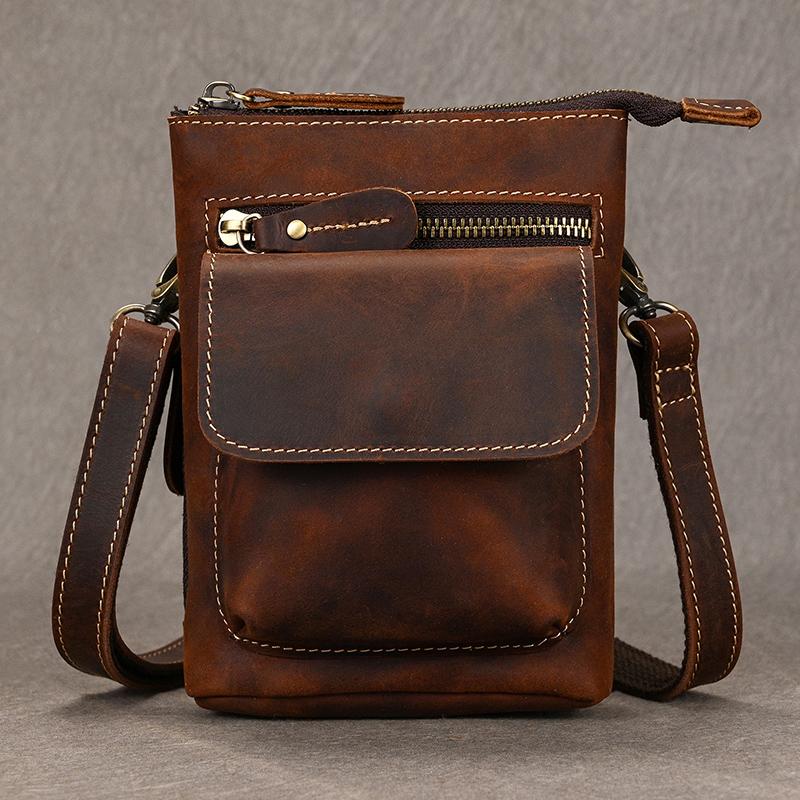 Retro Men's HiP Bum Waist Bags Clip Buckle Belt Waist Packs Zip Small Mini Fanny Pack Genuine Leather Cowhide Man Belt Pouch