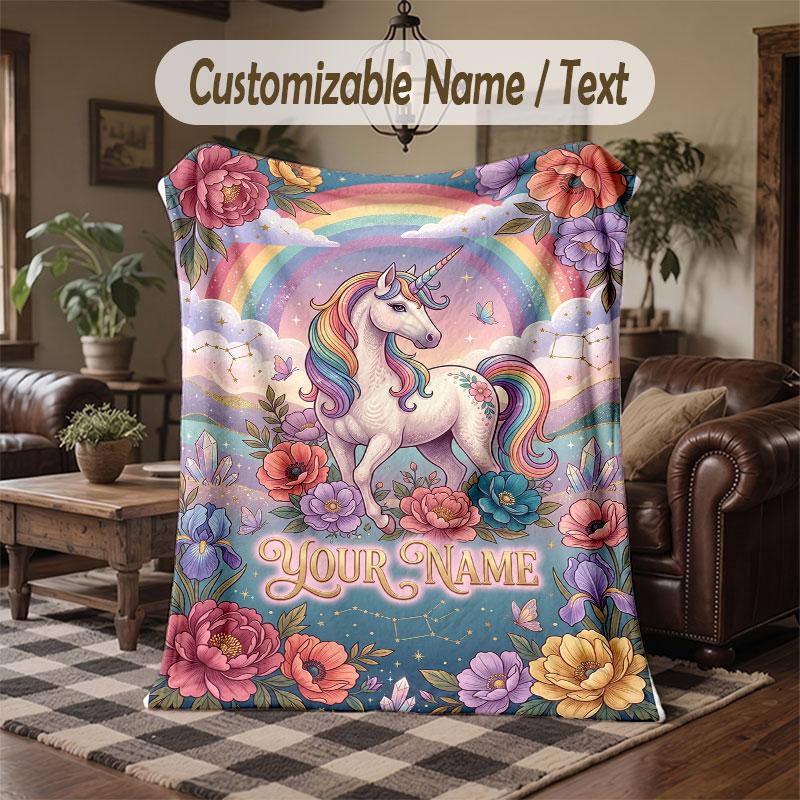 Coperta da divano a tema unicorno con nome personalizzato, coperta morbida e accogliente per casa, divano, letto