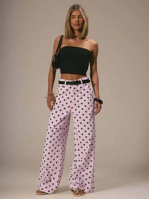 Women's Polka Dot Loose Mid-Waist Non-Stretch Denim Jeans