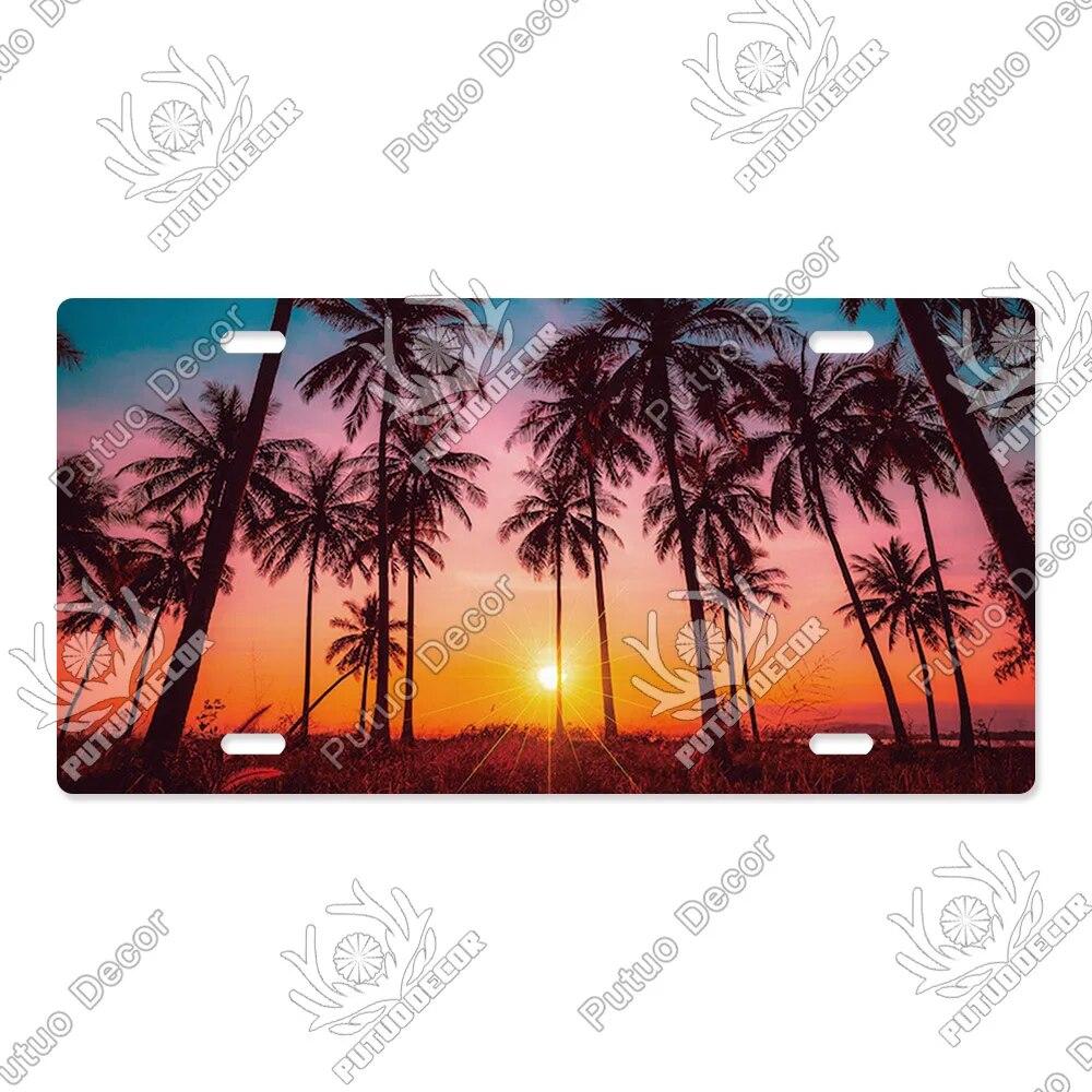 Putuo Decor Západ slunce SPZ Kovová cedule Plaketa Kovová Vintage Dekorace do obývacího pokoje Dveře Nástěnná dekorace k moři