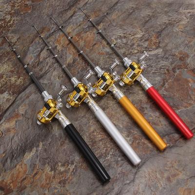 Portable Pocket Telescopic Mini Fishing Rod Pole Pen Shape Folded Fishing Rod With Reel Wheel For Outdoor River Lake Fishing