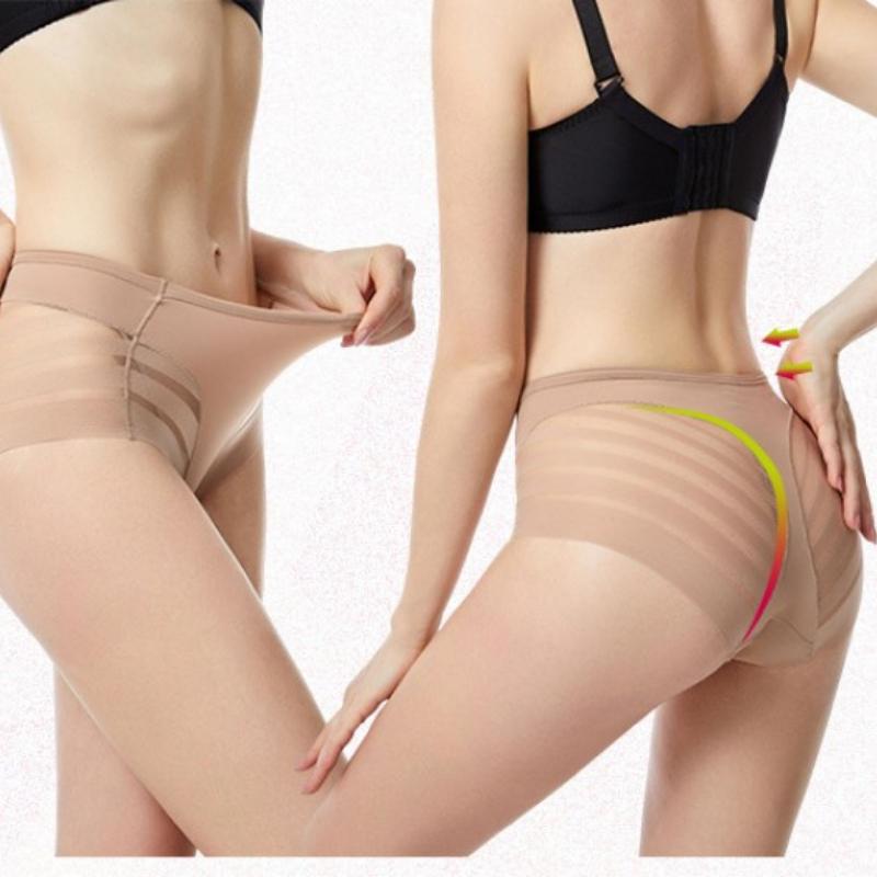 Majtki z wysokim stanem damskie bezszwowe majtki przezroczysta siateczka wysoka elastyczna bielizna modelująca brzuch bielizna z lodowego jedwabiu seksowna bielizna