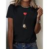 Europäische Größe 1 Stück, Vogel Damen-T-Shirt, lässiges kurzärmeliges T-Shirt, leicht dehnbar, Stoff, normale Länge, Buchstabendesign
