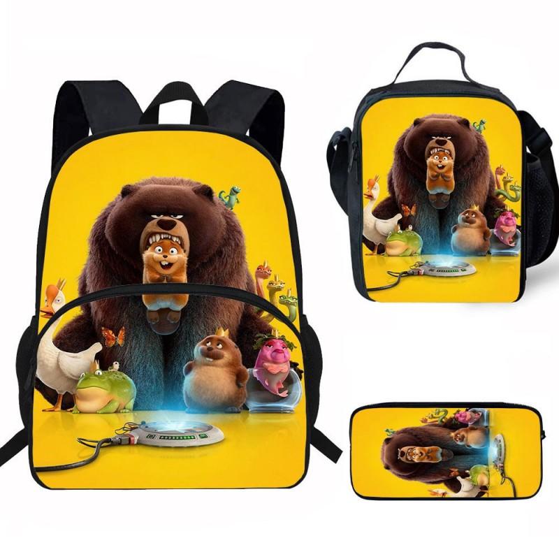 Kids Backpack Set With Lunch Bag Pencil Case - Cartoon Animal Design Grade 1-2 Students Ergonomic Spine Support Oxford