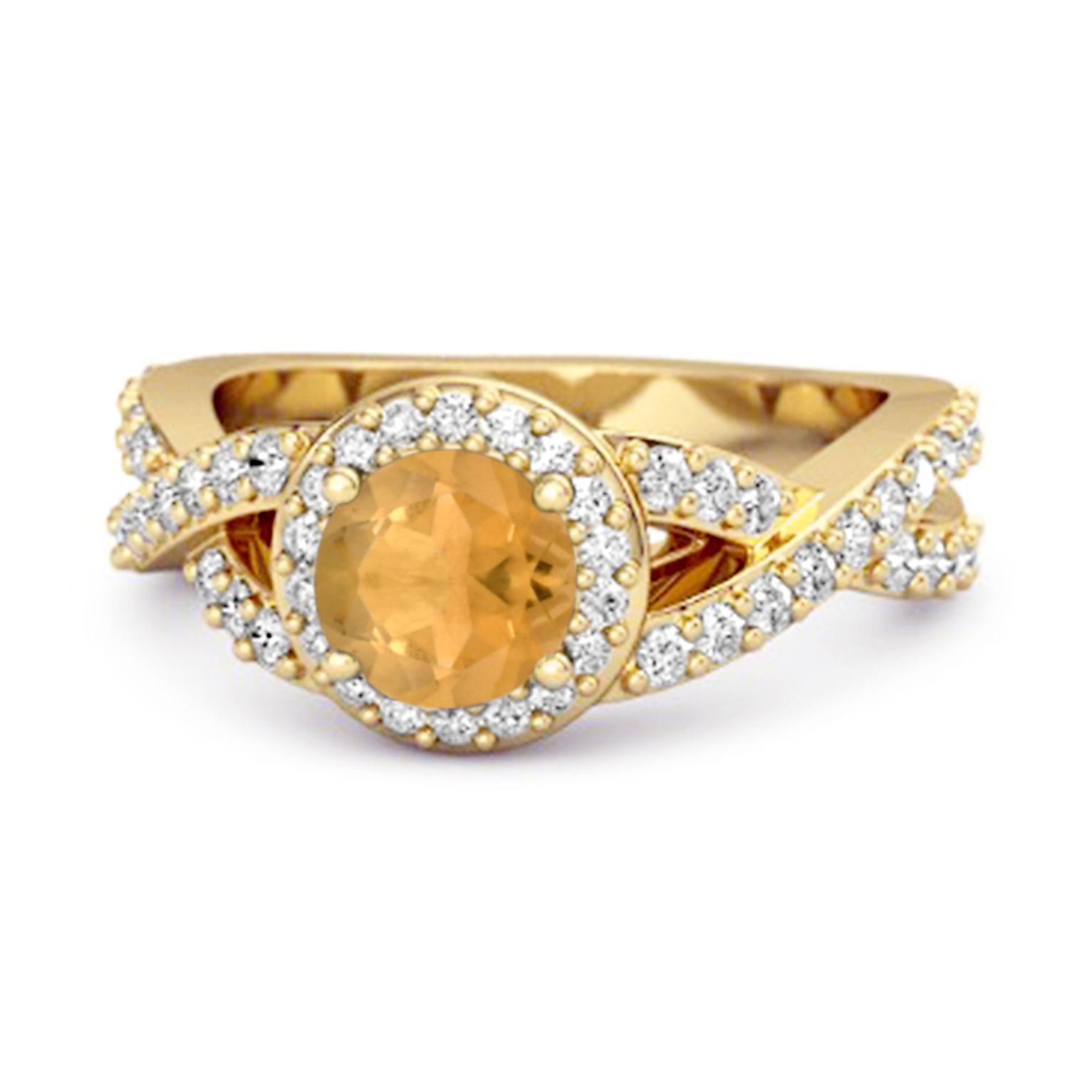 Citrine Halo Accents Ring - 925 Sterling Silver Gold Vermeil 7.5 жёлтый