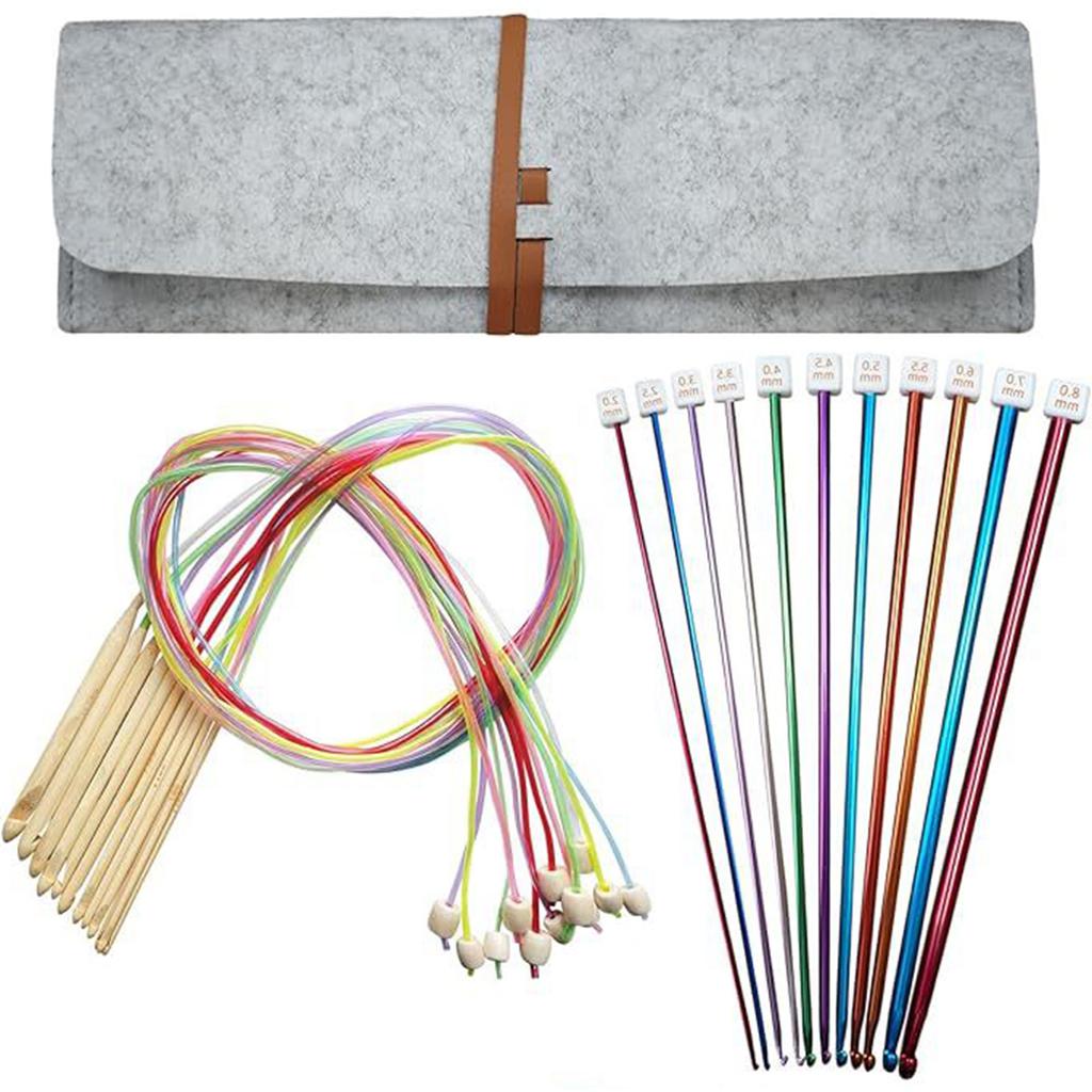12 Piezas Ganchillo Tunecino de Madera 3mm-10mm con Cable Cuentas 11 Piezas Aguja de Tejer Afgana de Aluminio 2mm-8mm para Tejer