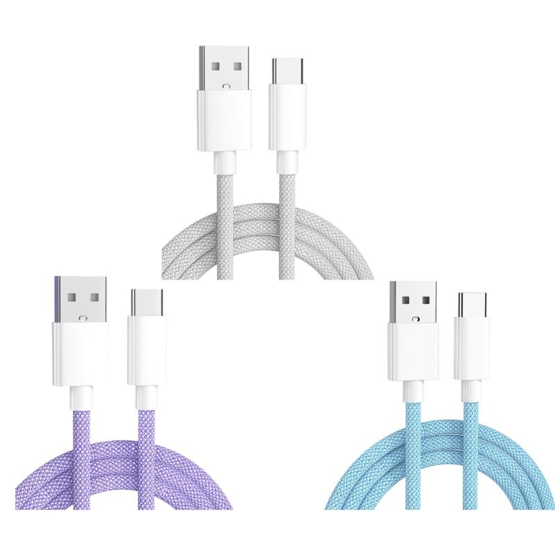 High Efficiency 2m Type C Charging Cable Power Adapter Line Wire Cord for Smartphone Earbud Braided Design Easy to Use