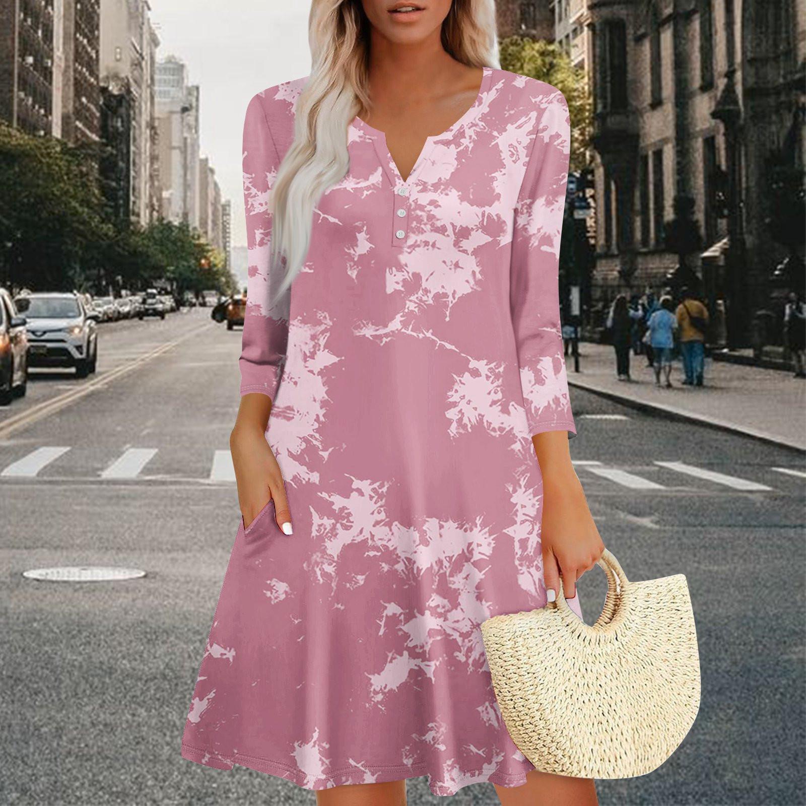 

Женское летнее платье, свободное платье с V-образным вырезом, рукавом три четверти и карманами XXL киноварь