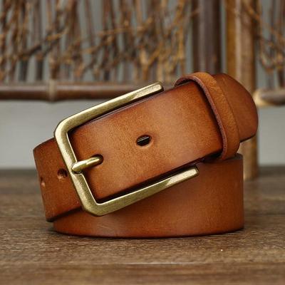 Cintura da Uomo in Vera Pelle Pieno Fiore di Vacchetta con Fibbia ad Ardiglione - Casual, Versatile Stile Coreano per Uomini di Mezza Età e Giovani Trendsetter