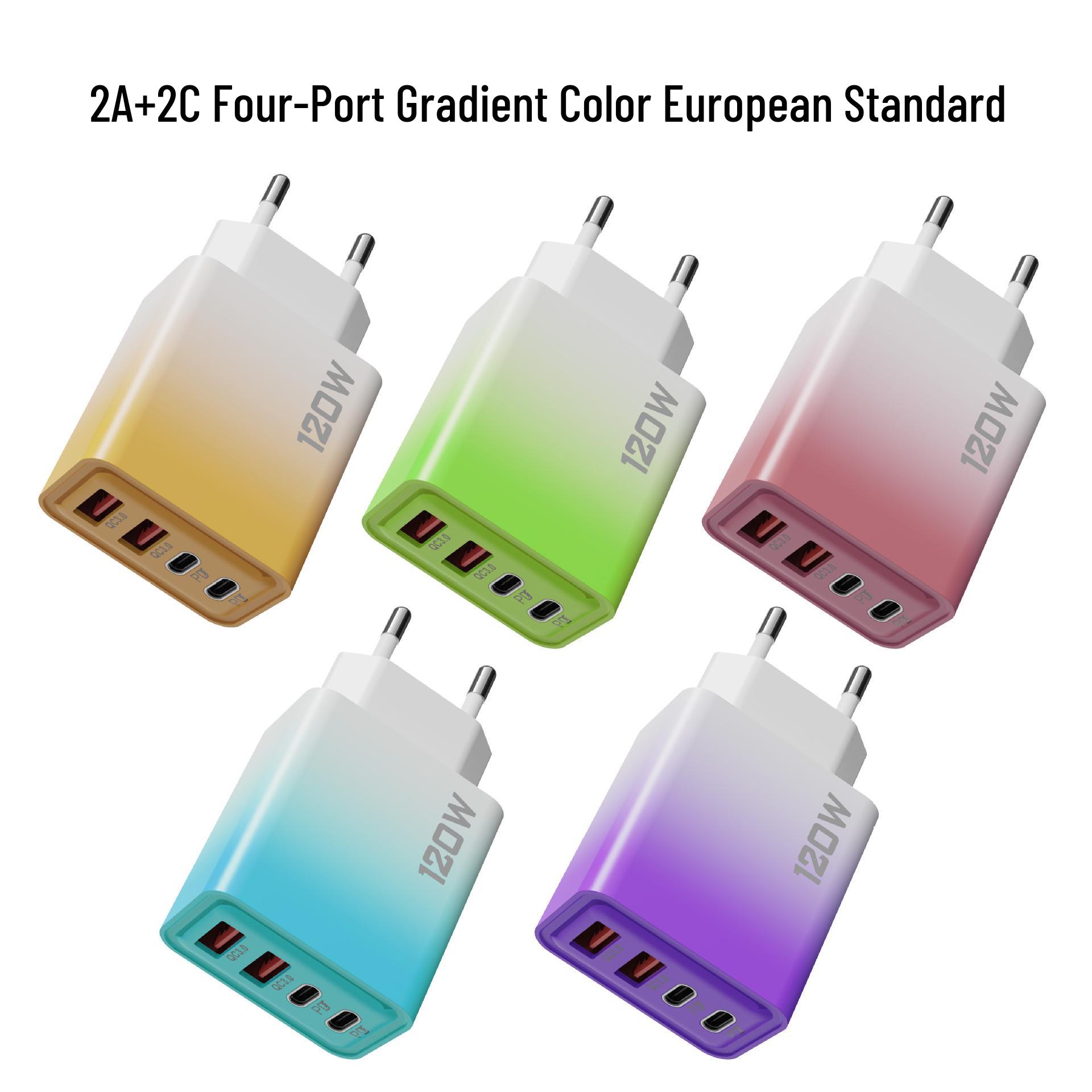 

120W Gradient Dual PD & Dual Type-C Multi-Port Mobile Charger (EU/US) Gradient Pink