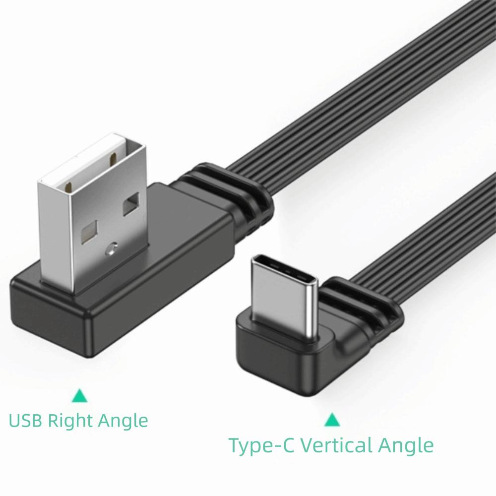 Flat Flexible USB C Charging Cable Double Elbow Mobile Game Cable Data Transfer