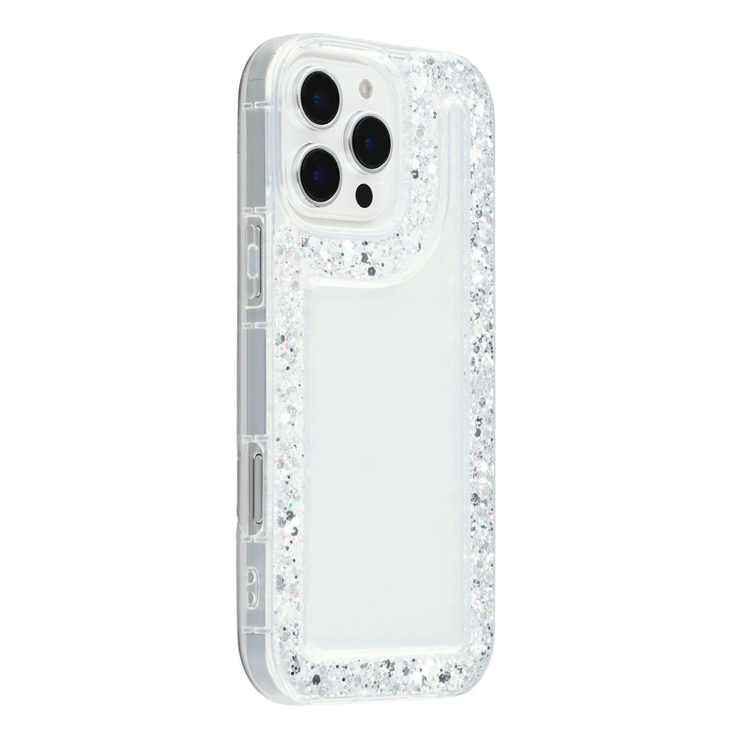 

For iPhone 16 Pro Case Glitter Epoxy Soft TPU Clear Back Cover White