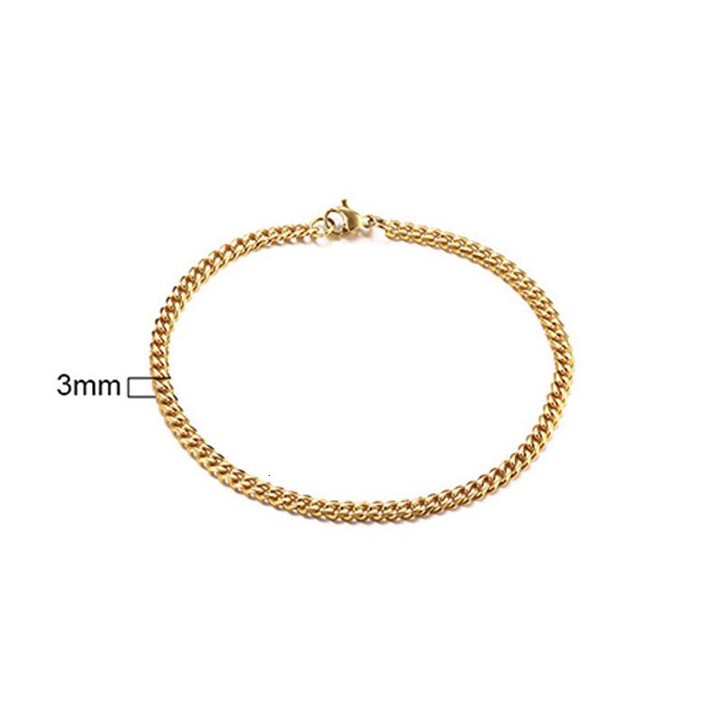 Stainless Steel Chain Bracelet Women, 3mm To 9mm Curb Cuban Chain Bangle Gold Color Unisex Wrist Stackable Jewelry