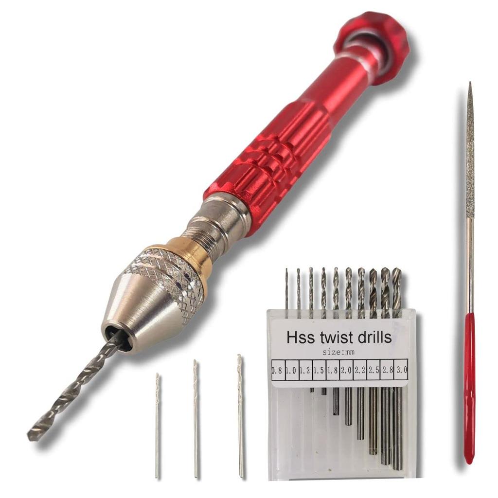 Kuriiro Pin Hand Precision Blade Plastic Model Krs7 15-Piece Set, Vise, Drill, 0.8-3.0mm Set, Drill, Tool, (RED)