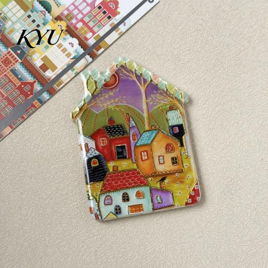 House Refrigerator Magnets Vintage Magnet, Colorful Fairy Tale Town Miniature Home Ornaments Fridge Magnetic Kitchen Decoration Accessories Magnet