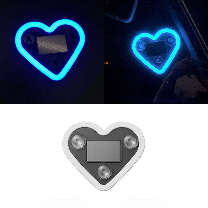 Car Dashboard Decor Neon Heart Light Solar/USB Rechargeable With 5 Lighting Modes Cute Decor For Car Interior Home Party Atmosphere Lamp