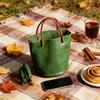 Japanese Green Bucket Bag Fashion Handbag Simple Versatile Pu Leather Trendy New Women's Bag Exquisite Hardware Zipper Handbag