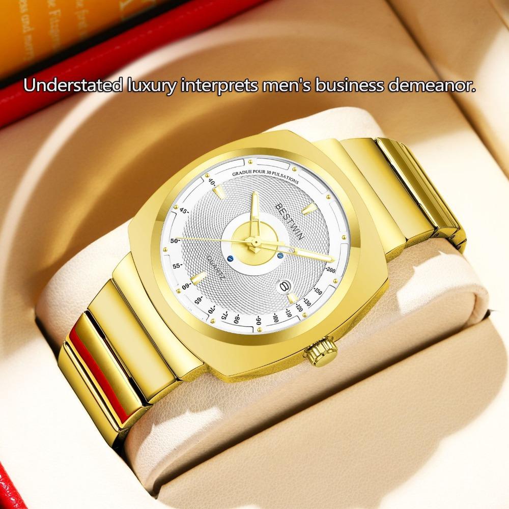 Men Square Quartz Wristwatch Stainless Steel Band Calendar Waterproof Business Male Gift Watch