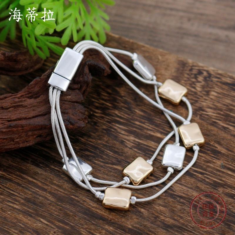 New square geometric snake bone chain magnetic bracelet men's and women's fashion simple and versatile square magnetic snake bone chain
