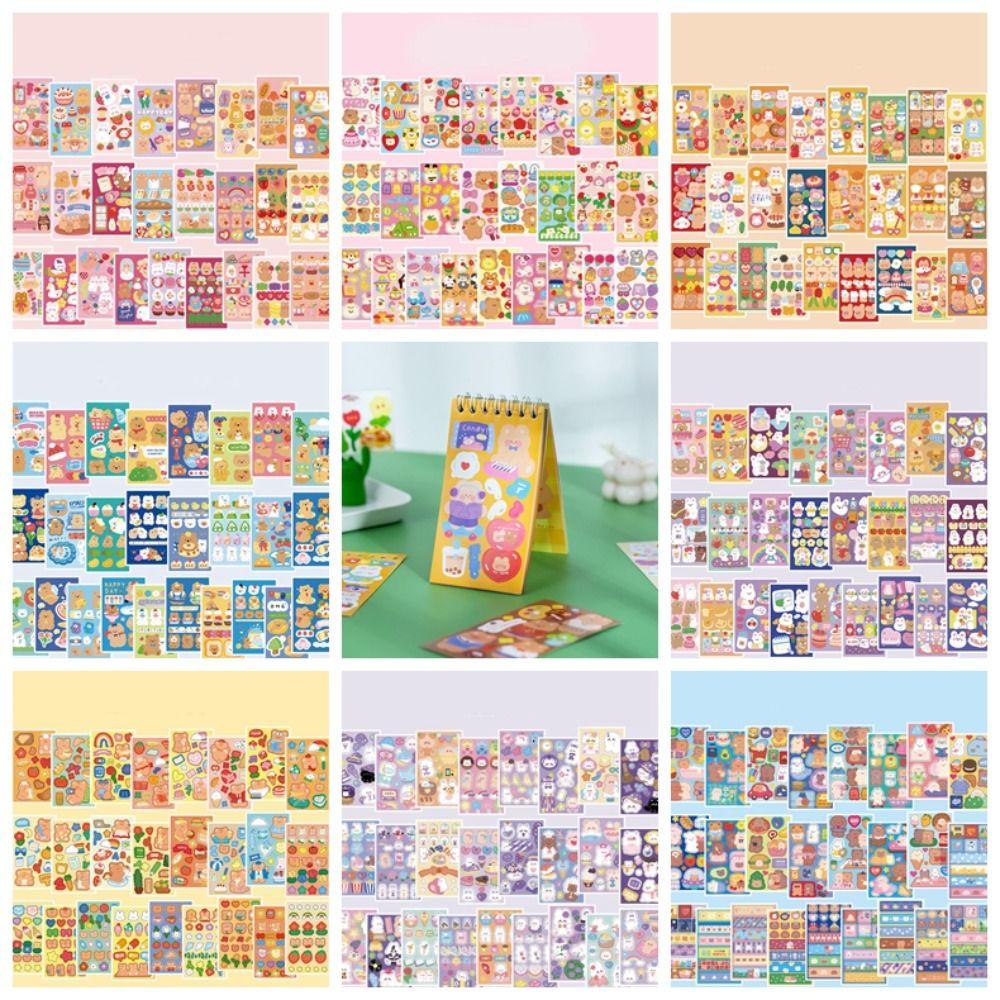 

50pcs/book DIY Coil Sticker Book No Trace Cartoon Bunny Bear Sticker Creative Diary B
