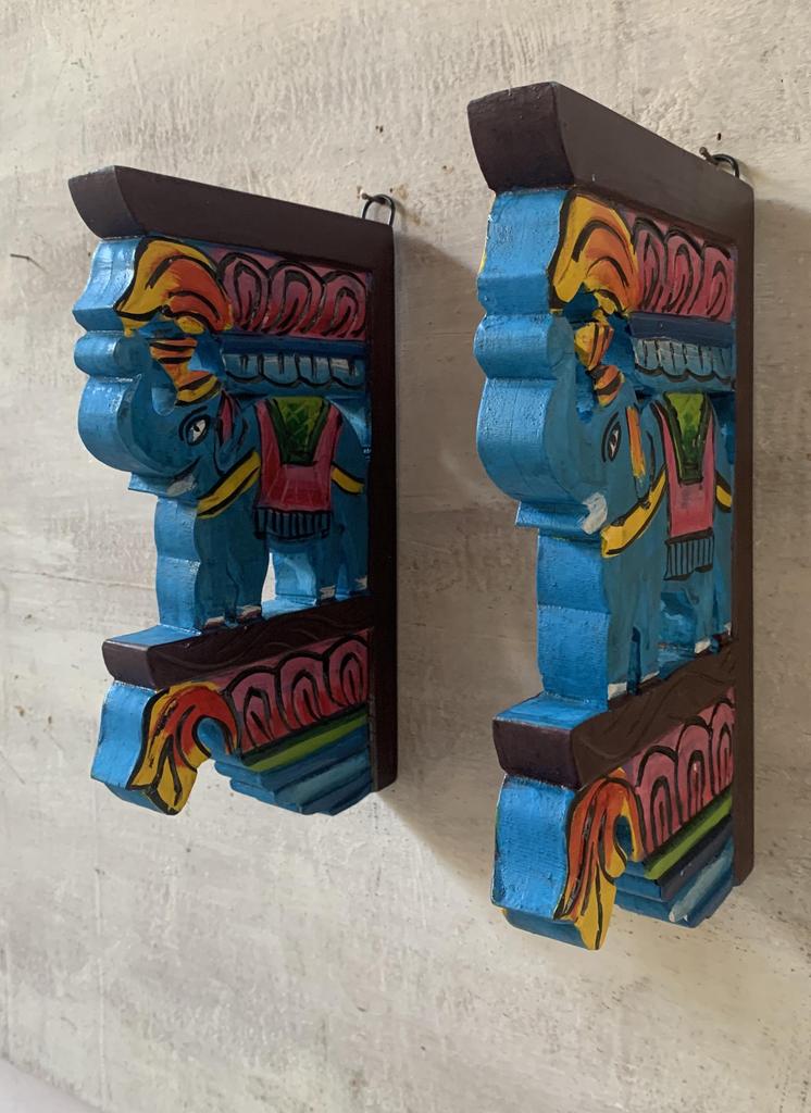 Hand Carved Wooden Elephant Wall Decor: Indian Folk Art Panel