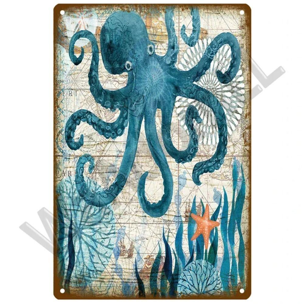 Vintage Ocean Pirate Iron Sign Metal Tin Plate Poster Art for Home Bar Man Cave Garage Club Decor