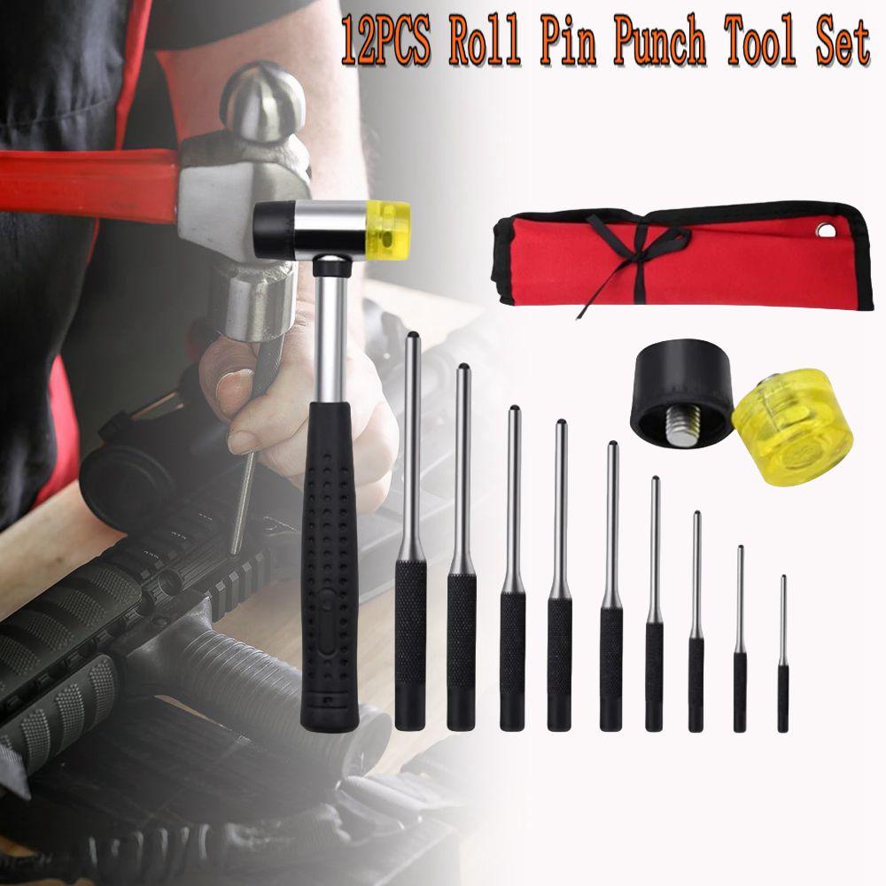 12pcs 40CR Steel Multi Size Round Head Pins Punch Set Grip Roll Pins Punch Tool Kit Professional Hollow End Starter Punch Chisel