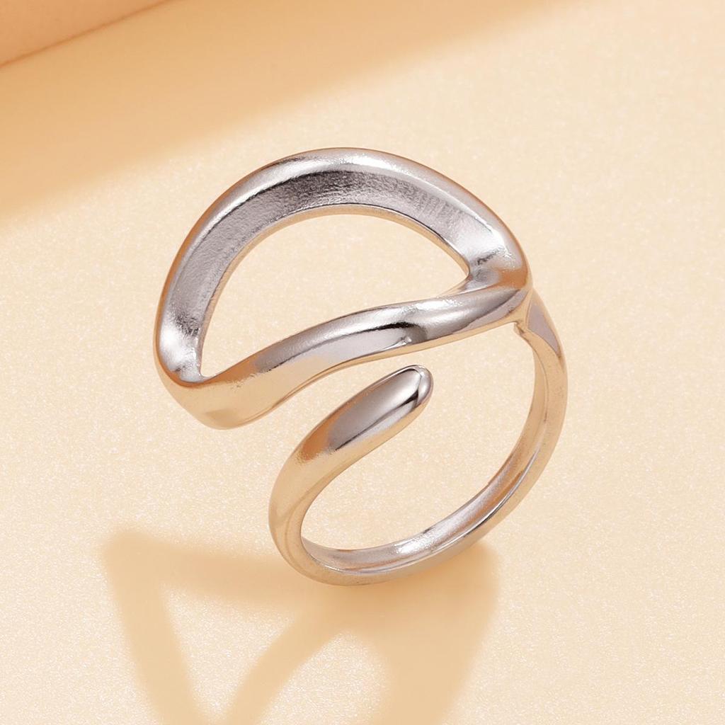 Stainless Steel Hollow Geometric Open Ring for Women with Irregular Thick Lines