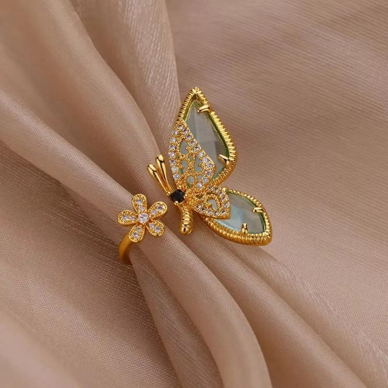 Wind fashion open butterfly ring women's light luxury micro-inlaid zircon beautiful niche open fashion jewelry